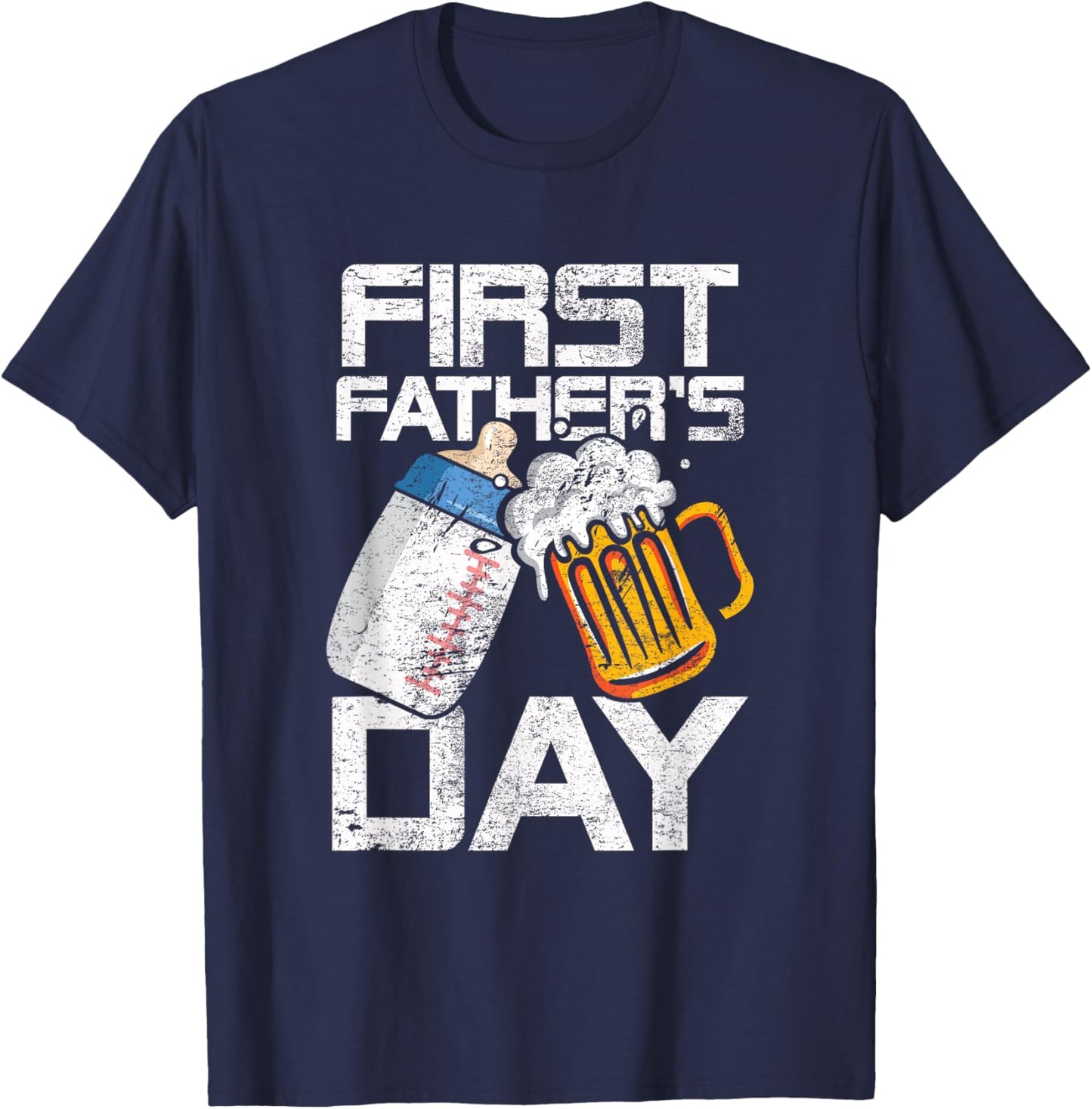 Beer Baby Bottle Daddy Dad Joke First Fathers Day Men Women T-Shirt - T-Shirt | Navy
