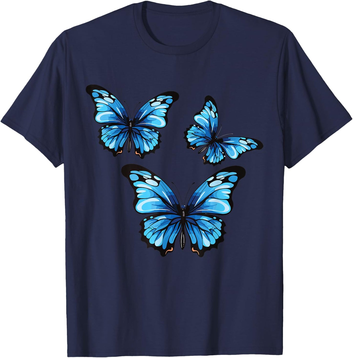 Blue Butterfly Art Garden Beautiful Butterflies Insects T-Shirt - T-Shirt | Navy