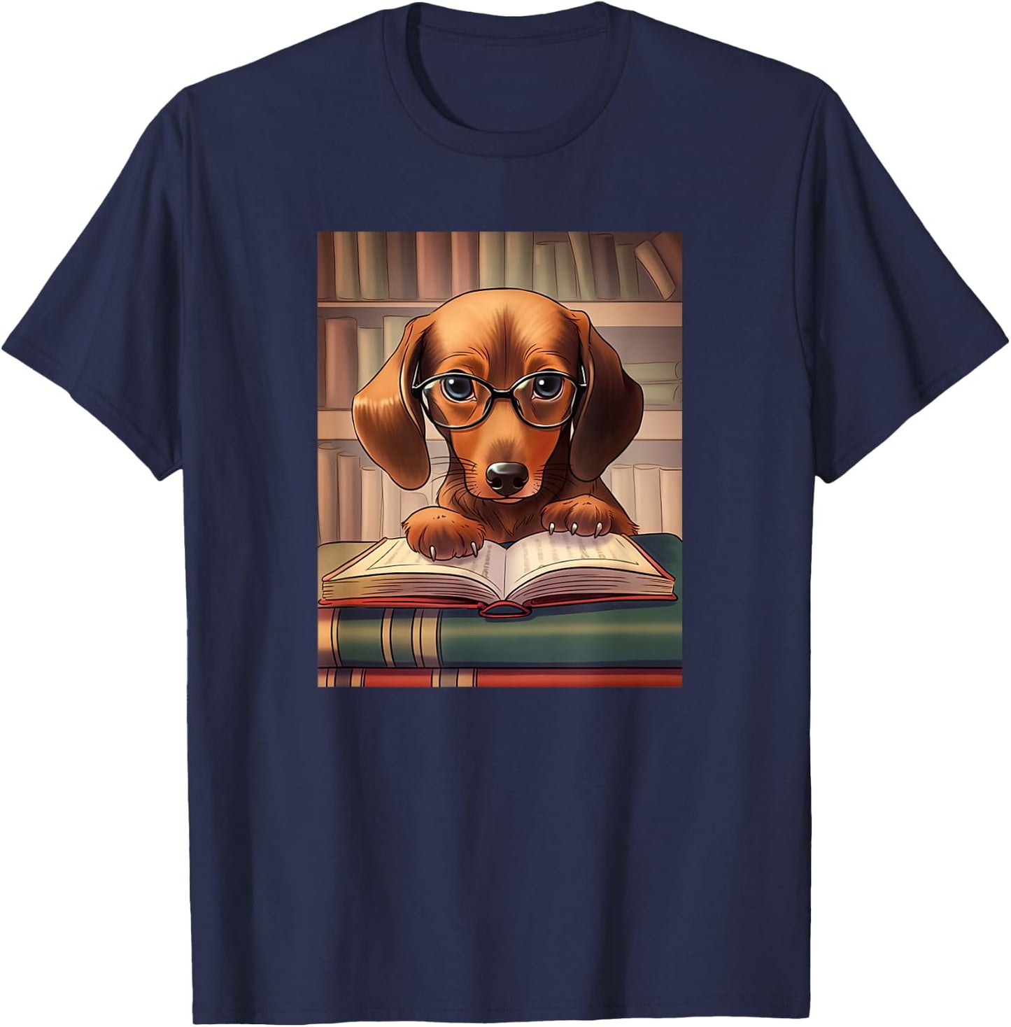 Dachshund Reading Funny Dog Book Lover Men Women Kids T-Shirt - T-Shirt | Navy