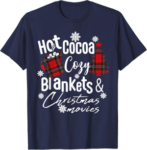 Hot Cocoa Warm Blankets and Christmas Movies Christmas tree T-Shirt - T-Shirt | Navy