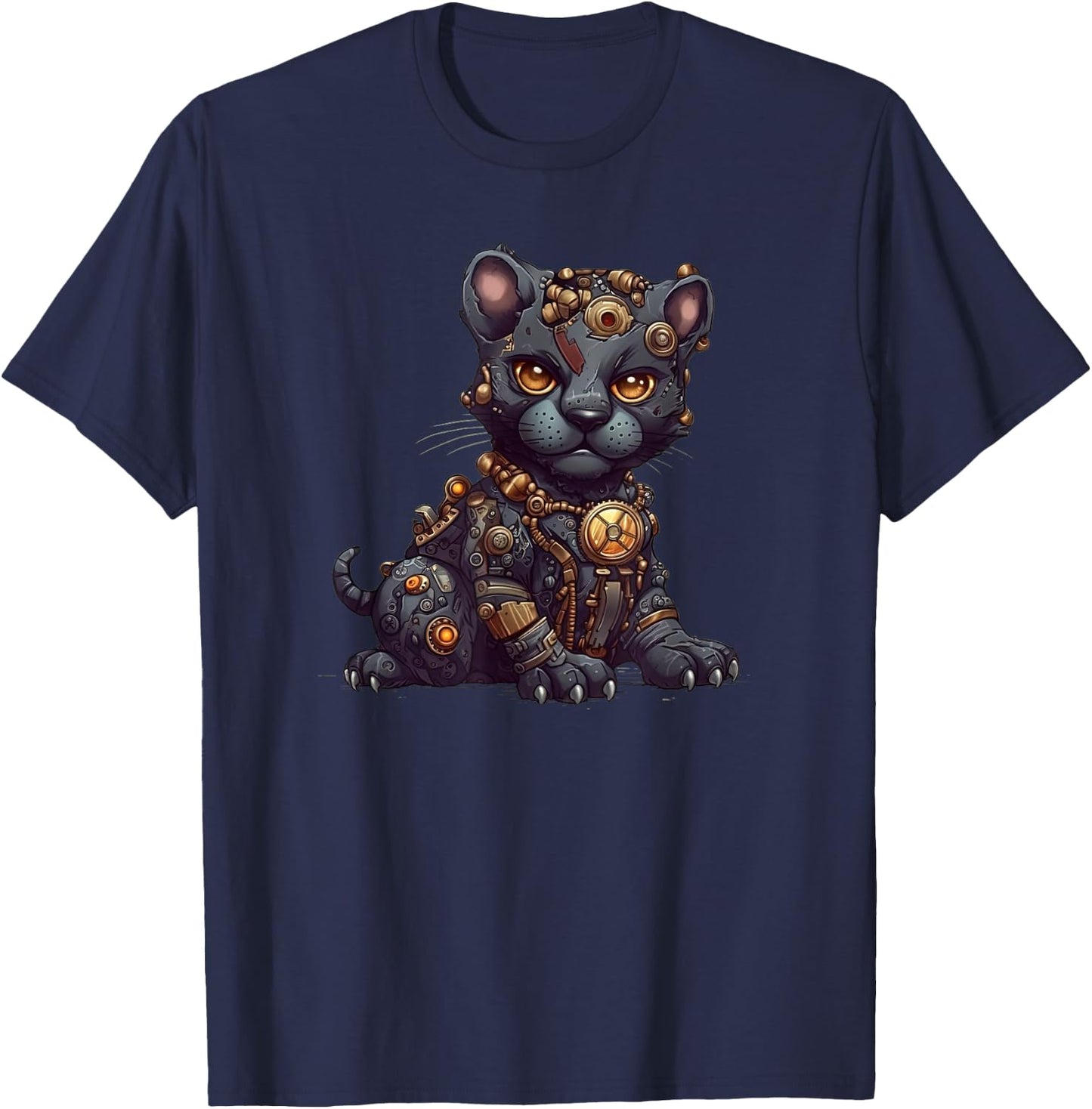 Panther in steampunk mechanical gear, vibrant feline T-Shirt - T-Shirt | Navy