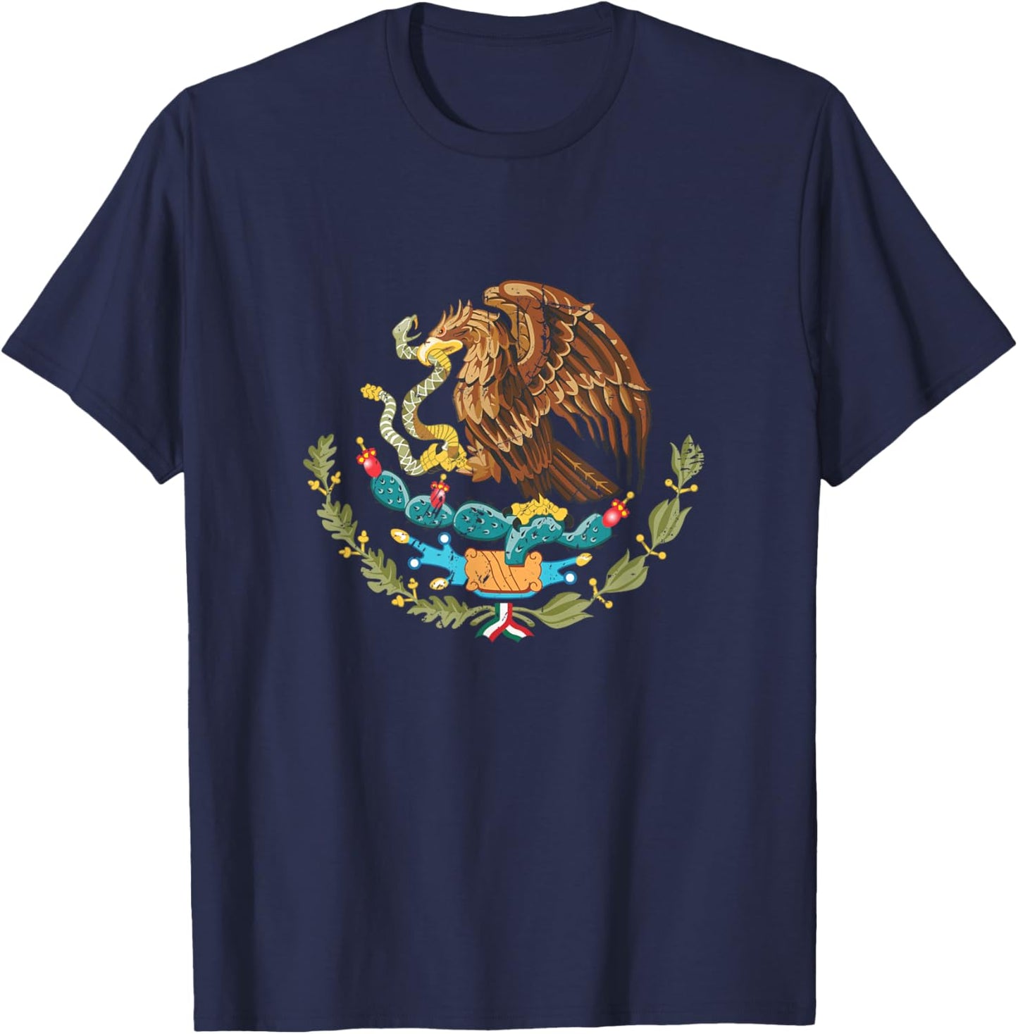 Vintage Mexican Flag Eagle Snake Independence Mexico Pride T-Shirt - T-Shirt | Navy