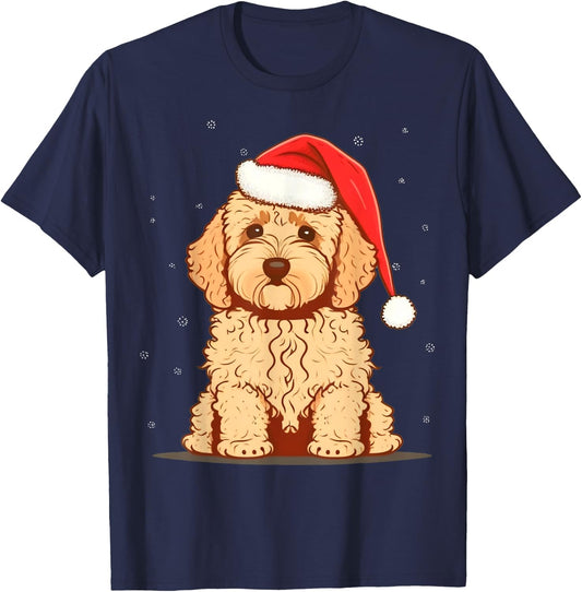 Xmas Golden Doodle Santa on Christmas Goldendoodle T-Shirt - T-Shirt | Navy