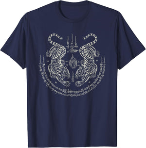 Thai Tattoo Twin Tiger Sak Yant Muay Thai Thailand Graphic T-Shirt - T-Shirt | Navy