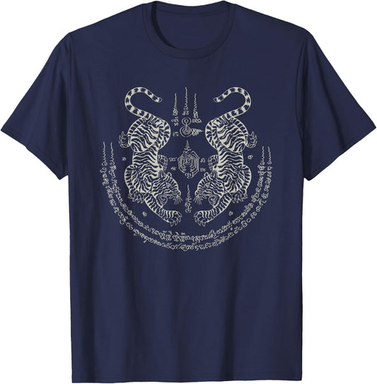 Thai Tattoo Twin Tiger Sak Yant Muay Thai Thailand Graphic T-Shirt - T-Shirt | Navy
