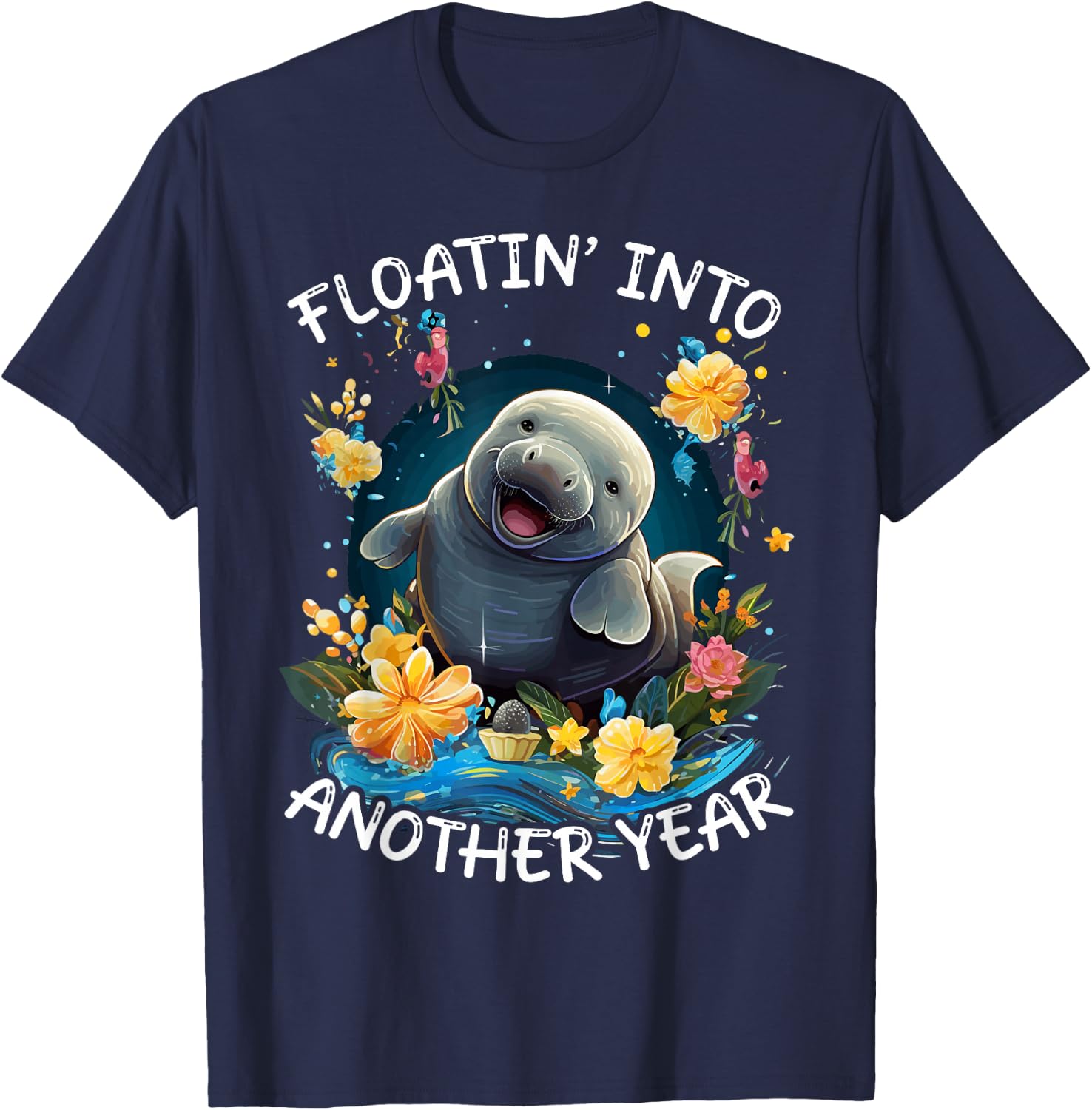 Manatee Birthday Celebrant Animal Floaty Potato Sea Cow T-Shirt - T-Shirt | Navy