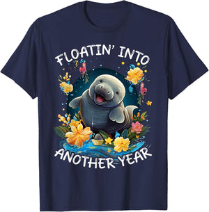 Manatee Birthday Celebrant Animal Floaty Potato Sea Cow T-Shirt - T-Shirt | Navy