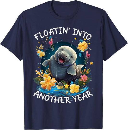 Manatee Birthday Celebrant Animal Floaty Potato Sea Cow T-Shirt - T-Shirt | Navy