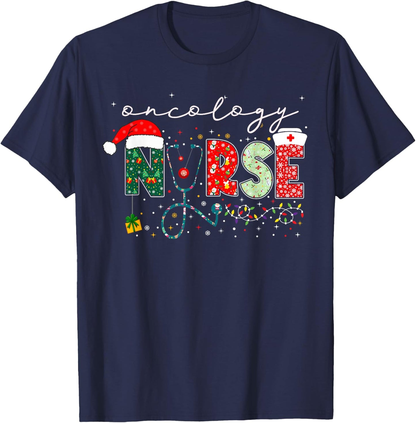Christmas Oncology Nurse Gifts For Nursing Student T-Shirt - T-Shirt | Navy