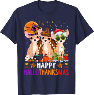 Happy Hallothanksmas Chihuahua Dog Halloween Christmas T-Shirt - T-Shirt | Navy