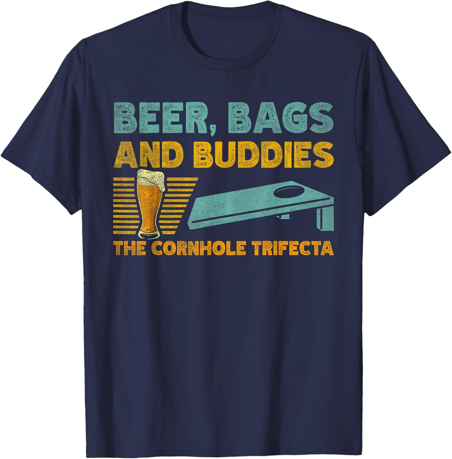 Beer Bags And Buddies The Cornhole Trifecta Bean Bag Gamer T-Shirt - T-Shirt | Navy