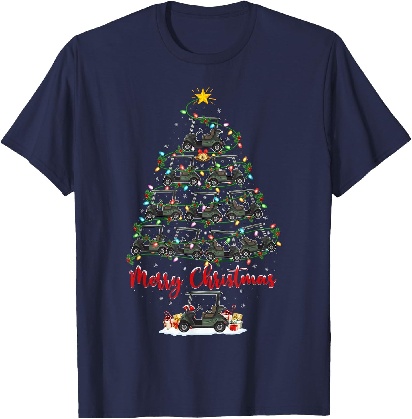 Golf Cart Lover Xmas Lighting Santa Golf Cart Christmas Tree T-Shirt - T-Shirt | Navy