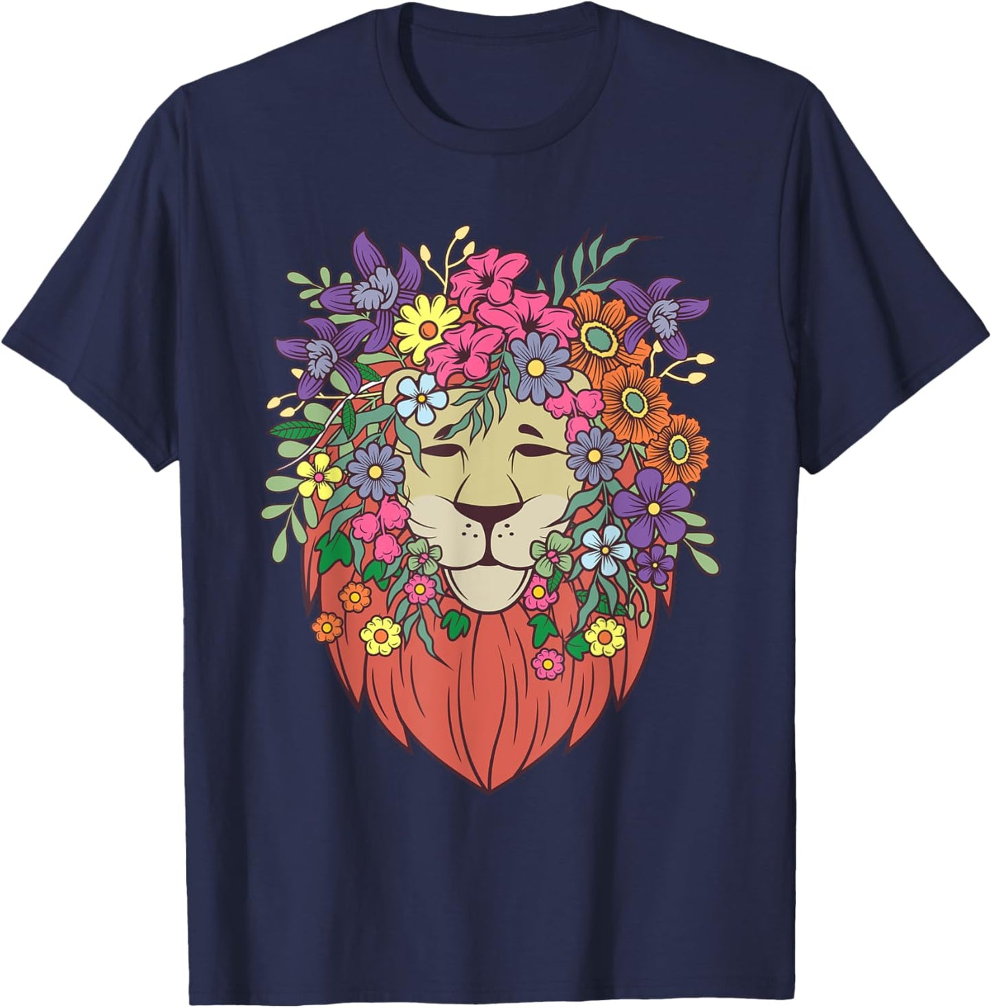 Funny Indie Style Lion Flowers Cute Hipster Outfit Men Women T-Shirt - T-Shirt | Navy