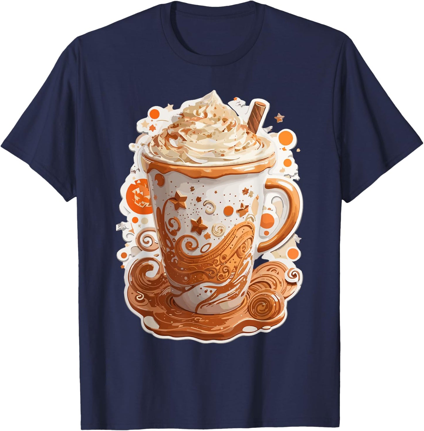 Pumpkin Spice Latte Art Fall Autumn Season Coffee Drinks T-Shirt - T-Shirt | Navy