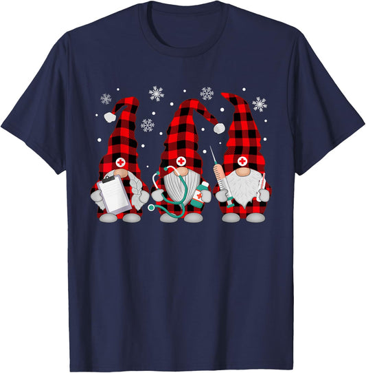 Nurse Christmas Gnome Cute Xmas Red Plaid Nurses Women T-Shirt - T-Shirt | Navy