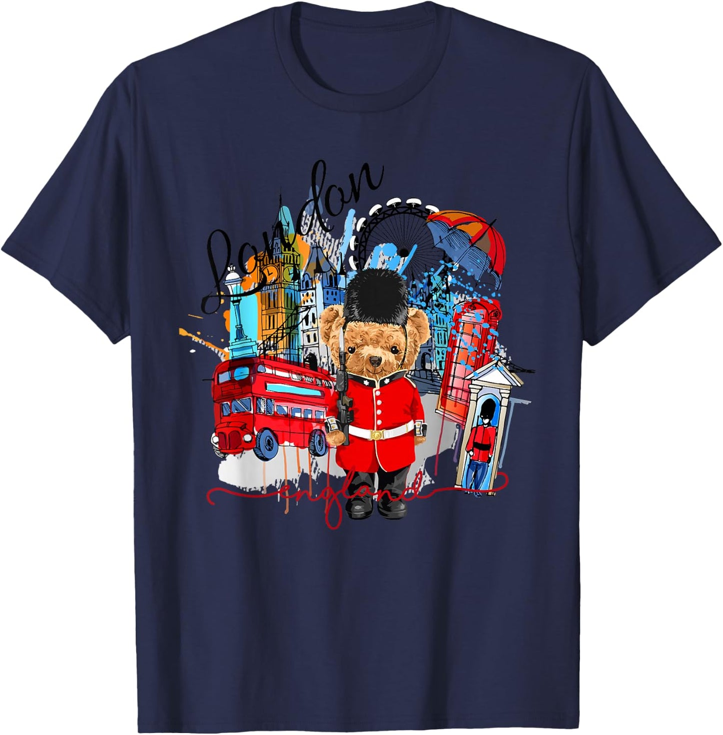 London Teddy Bear Queen Guard Illustration Graphic Anime T-Shirt - T-Shirt | Navy