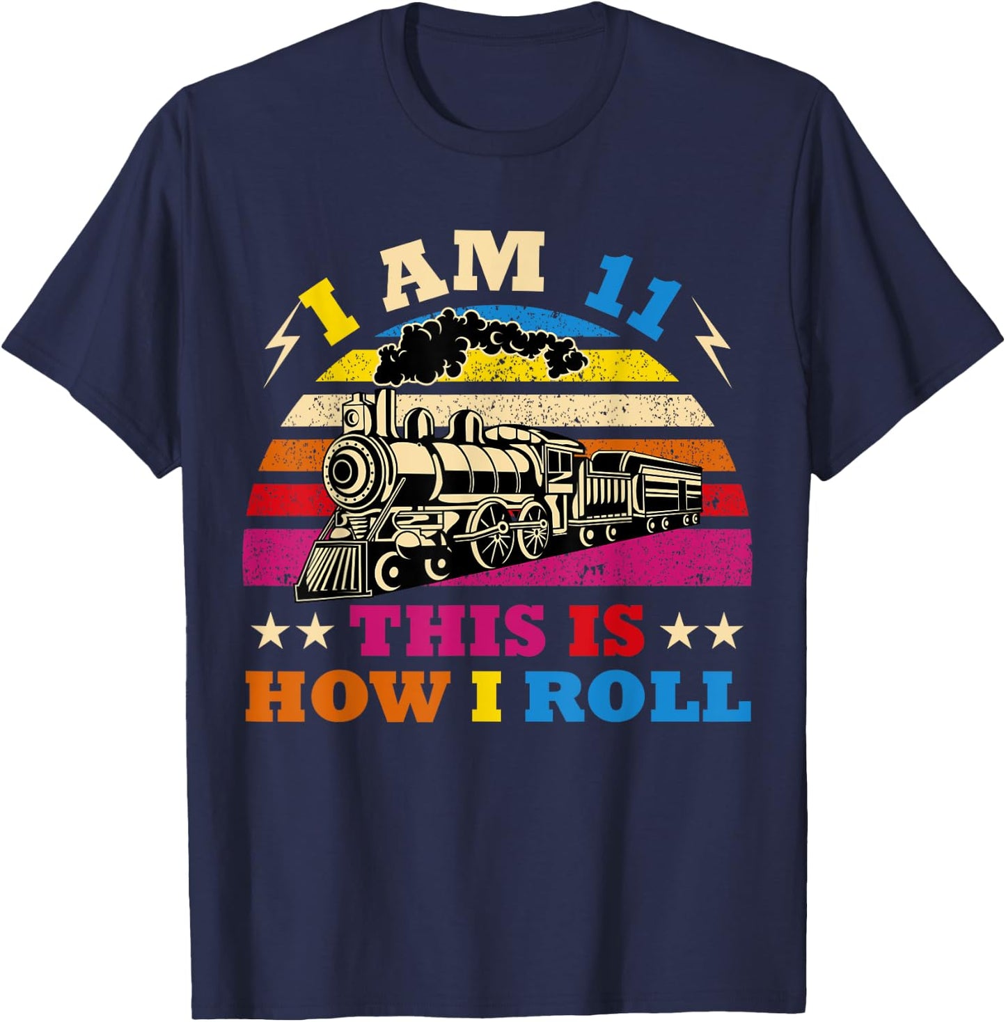 11th Birthday Boy Train 11 Year Old Funny B-Day Matching T-Shirt - T-Shirt | Navy