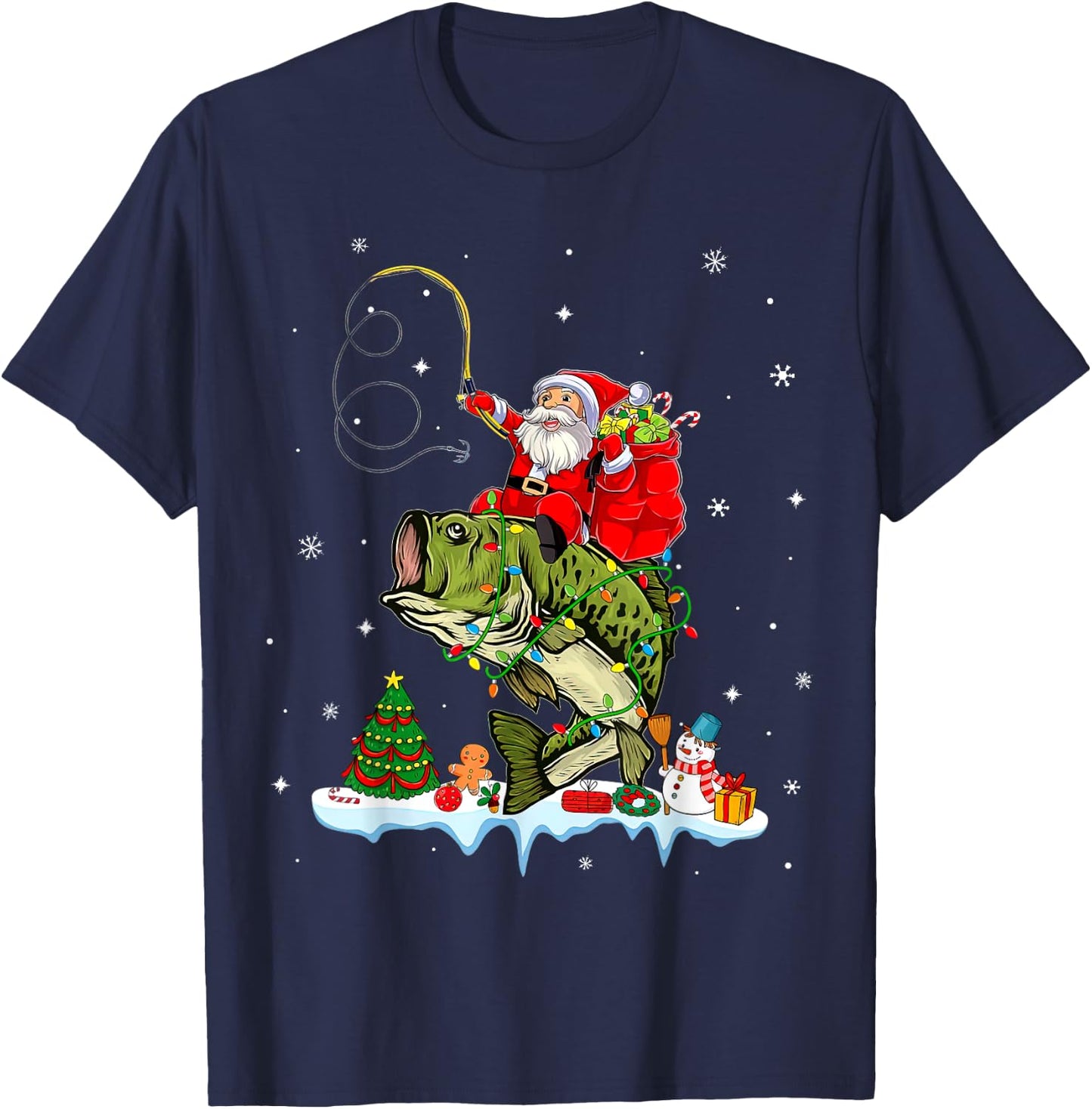 Santa Claus Fishing Christmas Fishing Lover T-Shirt - T-Shirt | Navy