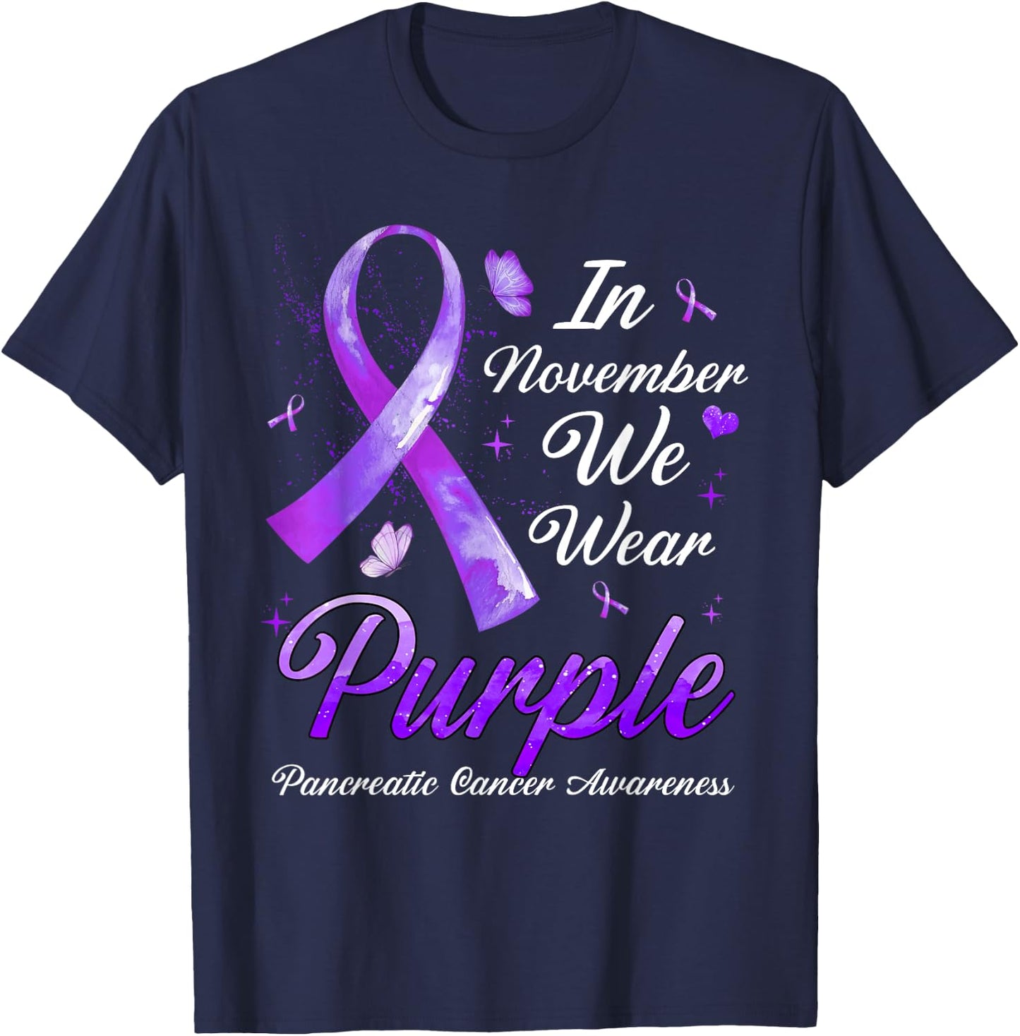 In November We Wear Purple Pancreatic Cancer Awareness T-Shirt - T-Shirt | Navy