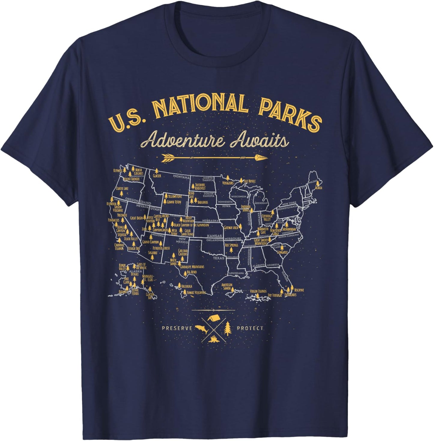 63 National Parks Map US Park Retro Vintage Camping Hiking T-Shirt - T-Shirt | Navy