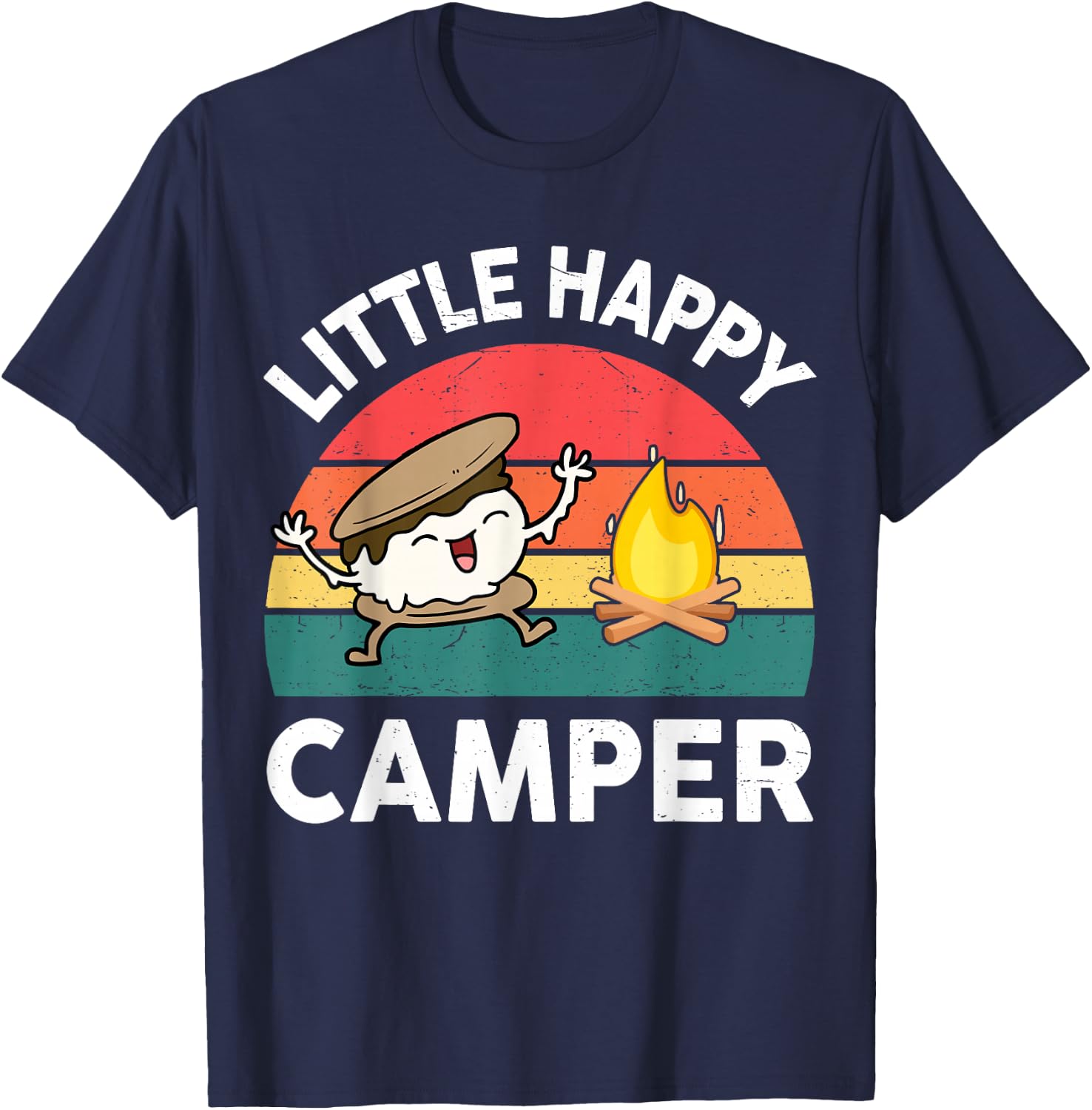 Kid Little Happy Camper Funny Boy Girl Toddler Smore Camping T-Shirt - T-Shirt | Navy