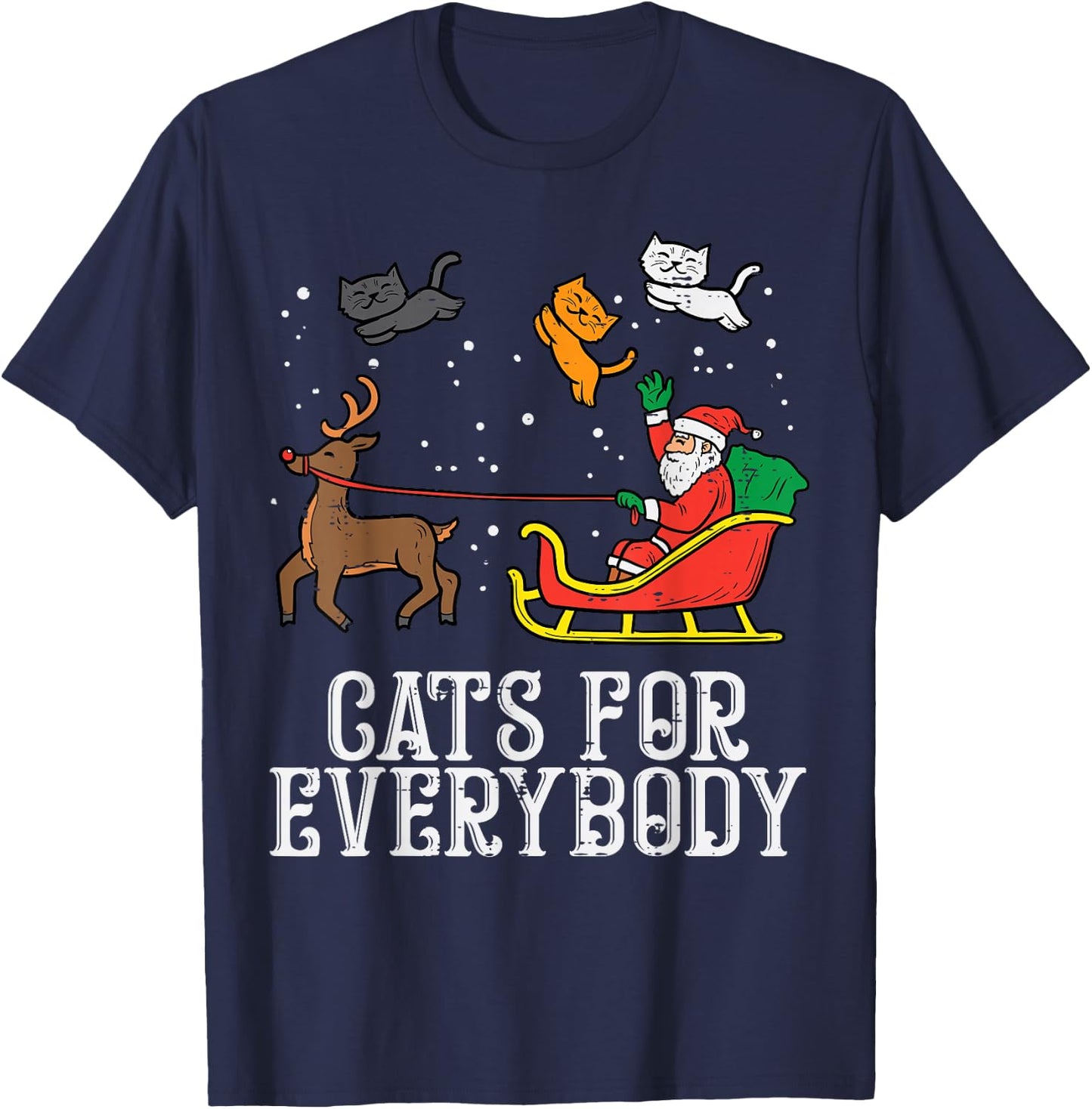 Cats for Everybody Christmas Cat Funny Xmas Women Santa T-Shirt - T-Shirt | Navy