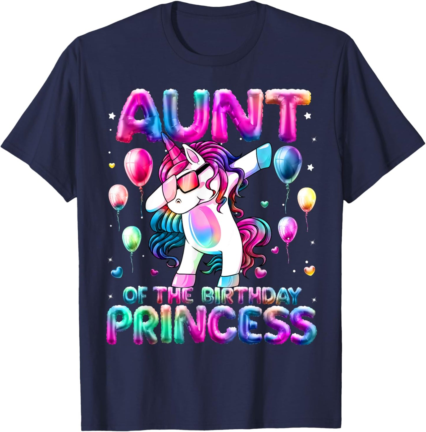 Auntie of the Birthday Princess Girl Flossing Unicorn Aunt T-Shirt - T-Shirt | Navy