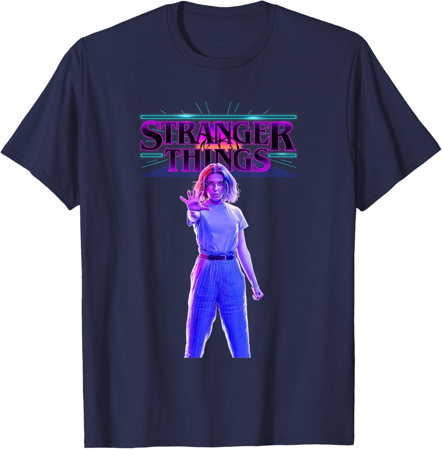 Stranger Things Retro Vintage Glow Gradient Eleven Portrait T-Shirt - T-Shirt | Navy