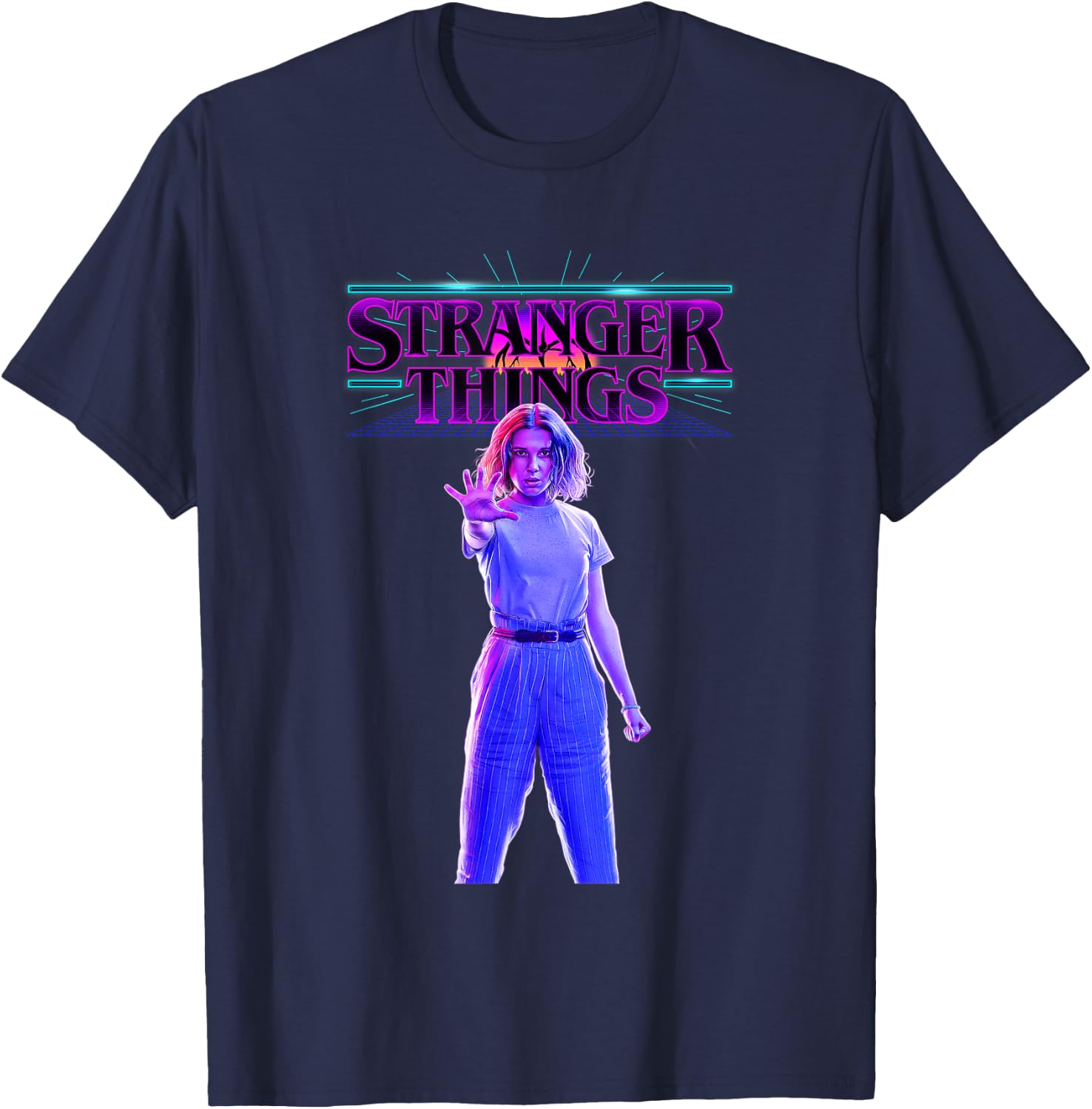 Stranger Things Retro Vintage Glow Gradient Eleven Portrait T-Shirt - T-Shirt | Navy
