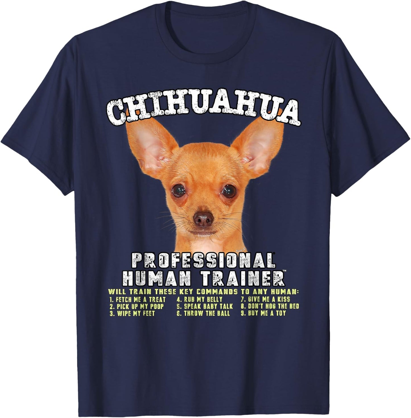 Kitana Chihuahua Dog Themed , -Adults, Black, Small, Short Sleeve, Cotton, Classic Fit, Modern Classic, Chihuahua T-Shirt - T-Shirt | Navy