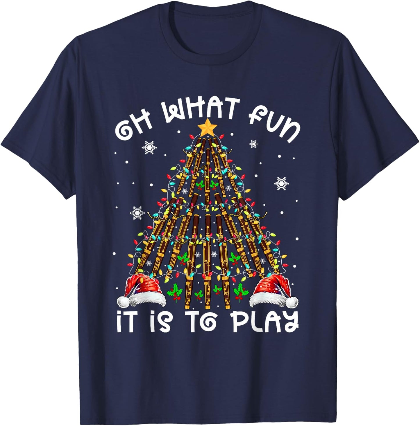 Funny It Is To Play Santa Hats Bassoons Xmas Tree Instrument T-Shirt - T-Shirt | Navy