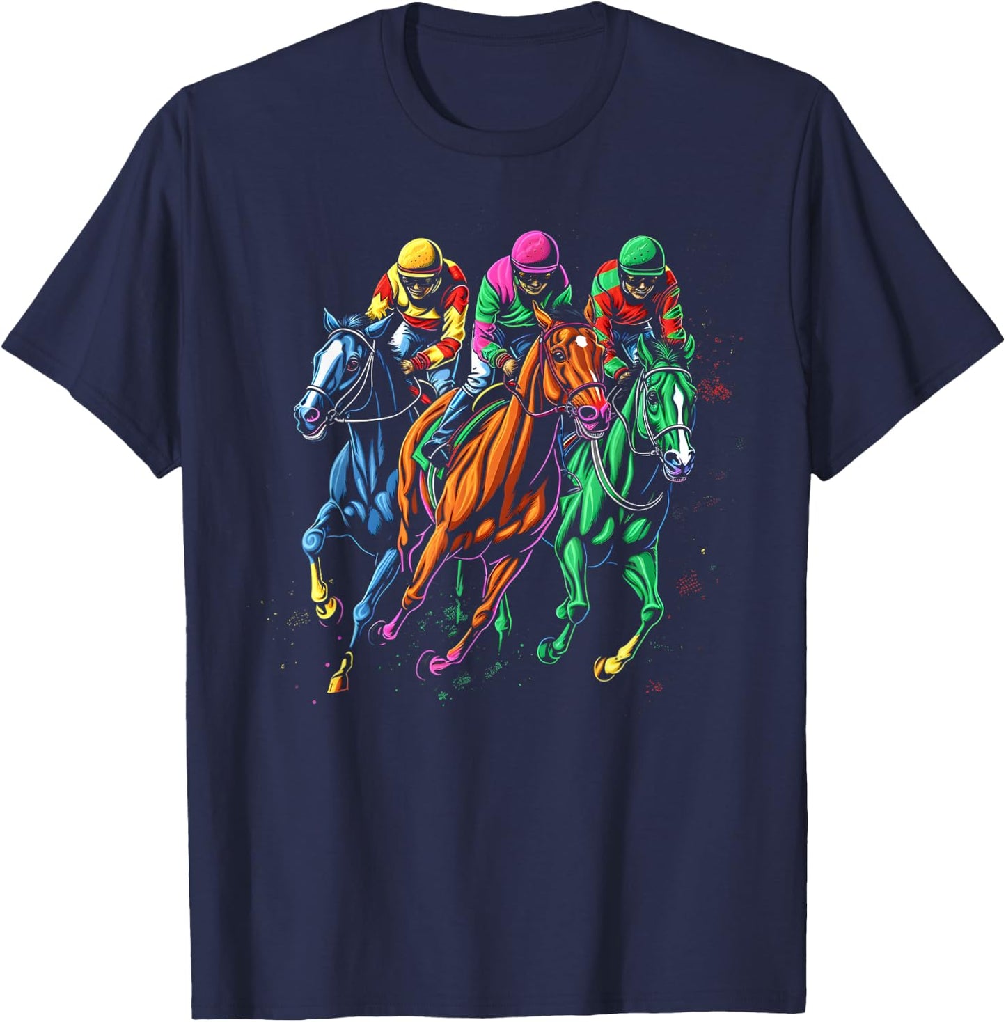 Vintage Horse Racing Painting Horse and Derby Lovers T-Shirt - T-Shirt | Navy