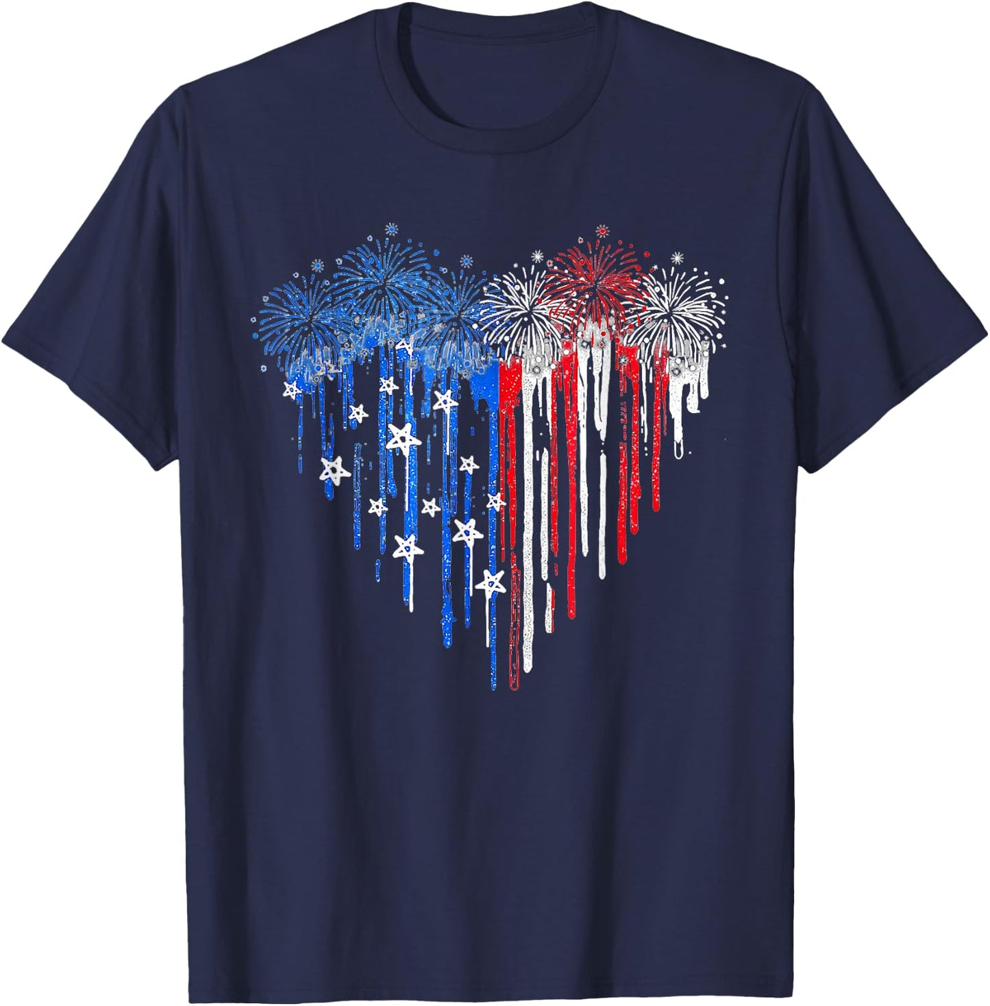 Firework Dripping Heart American Flag 4th Of July Patriotic T-Shirt - T-Shirt | Navy