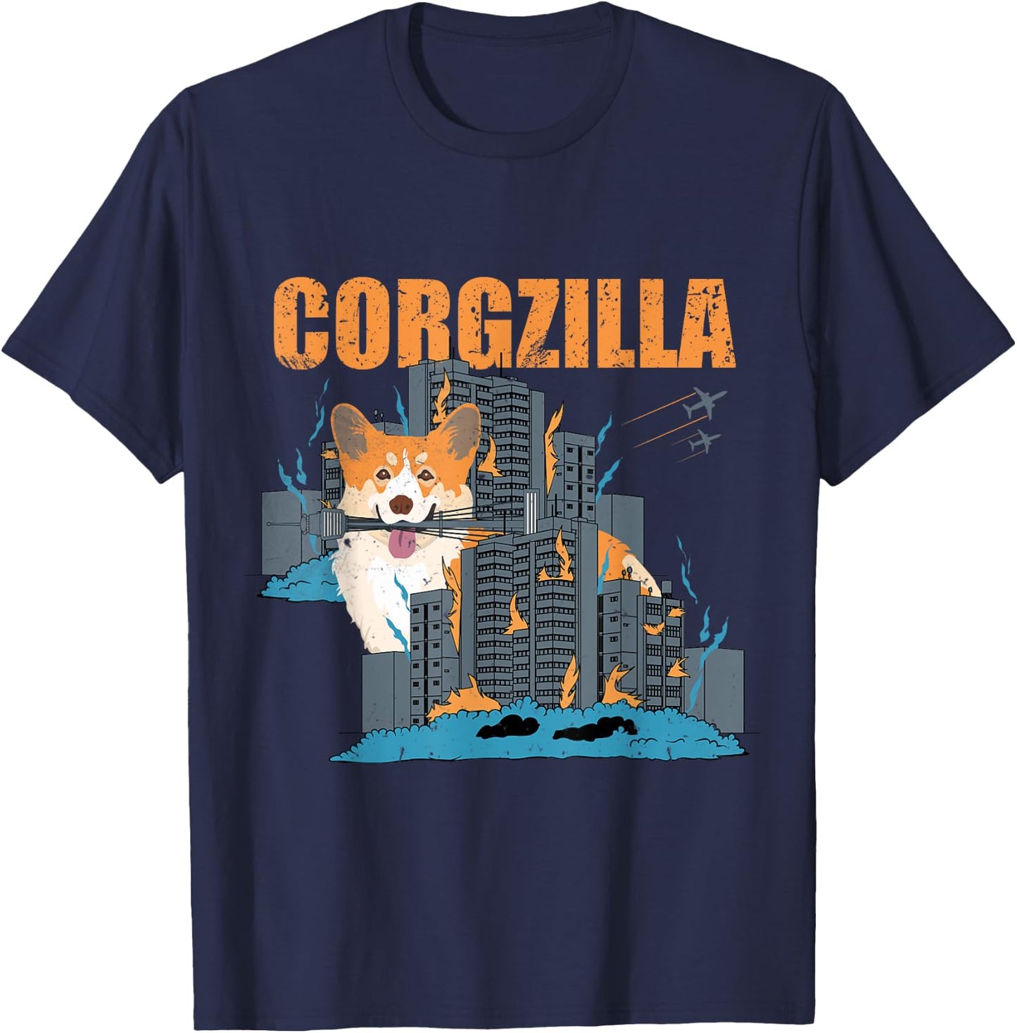 Corgzilla Funny Pembroke Welsh Corgi Pet Dog Lover Men Women Girls Kids T-Shirt - T-Shirt | Navy