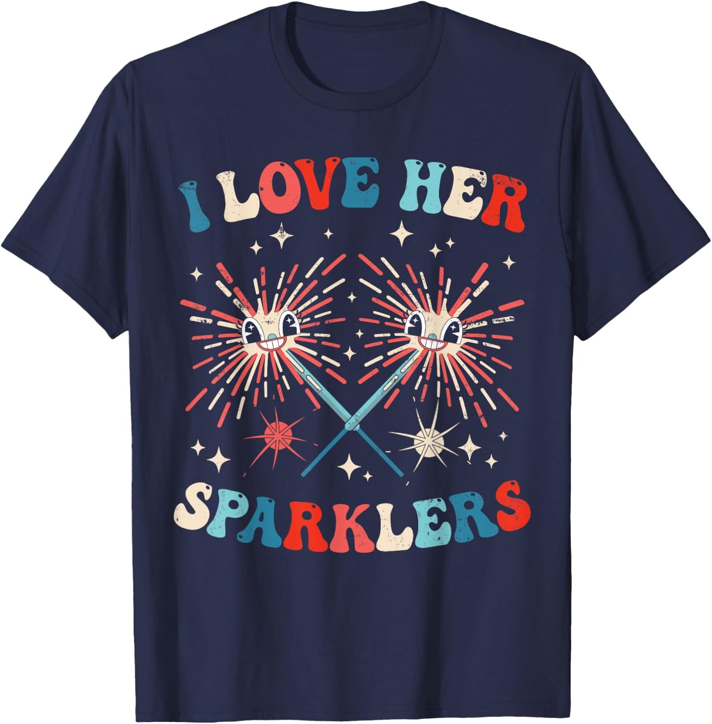 I Love Her Sparklers Funny Matching Couple 4th Of July Men T-Shirt - T-Shirt | Navy