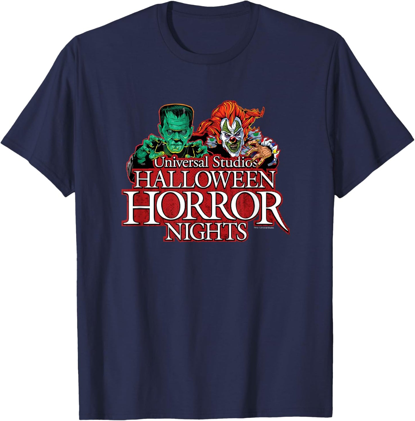 Halloween Horror Nights Frankenstein and Jack The Clown T-Shirt - T-Shirt | Navy