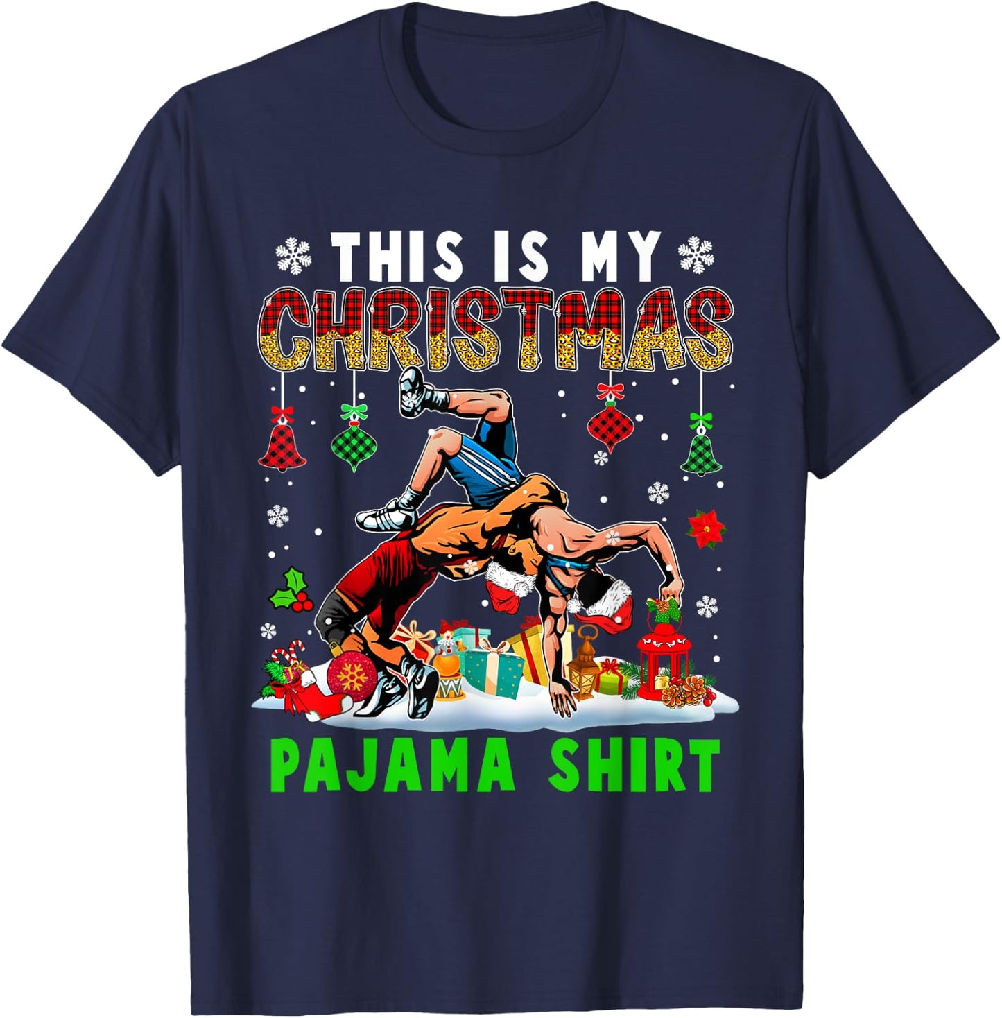 This Is My Christmas Pajama Shirt Two Santa Wrestling Lover T-Shirt - T-Shirt | Navy