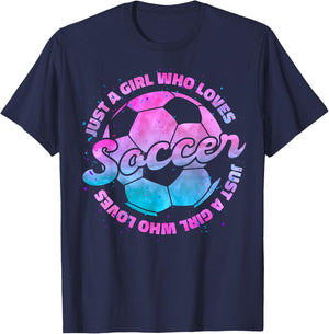 Just A Girl who Loves Soccer Football Girl Women Gift T-Shirt - T-Shirt | Navy