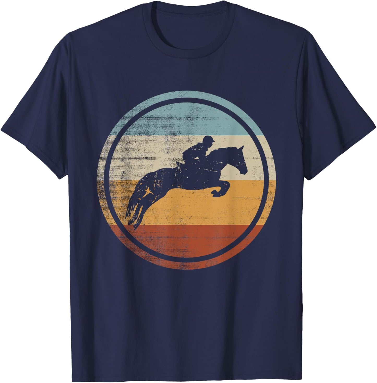 Retro Vintage Show Jumping Design Horse Rider Equestrian T-Shirt - T-Shirt | Navy