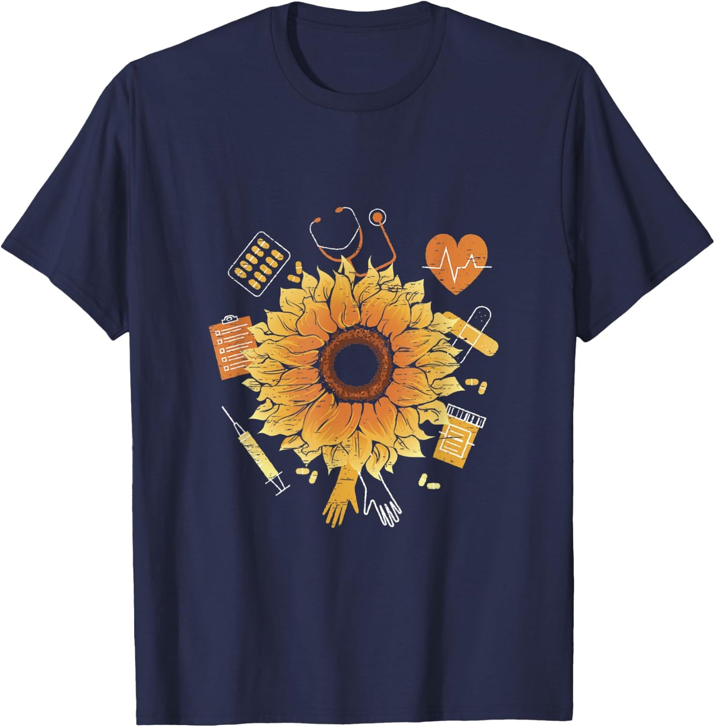 Sunflower Surgeon Treat Patient Hospital Scrub Nurse T-Shirt - T-Shirt | Navy