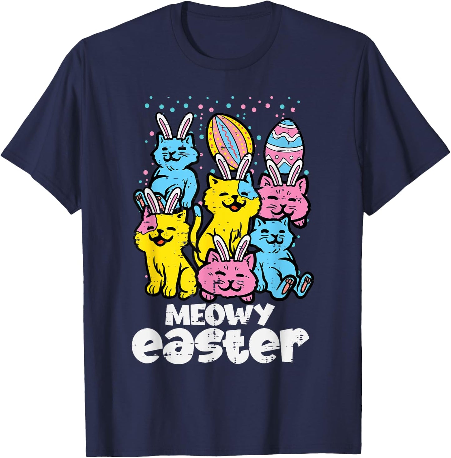 Meowy Easter Bunny Cats Spring Animal Pet Women Girls Kids T-Shirt - T-Shirt | Navy