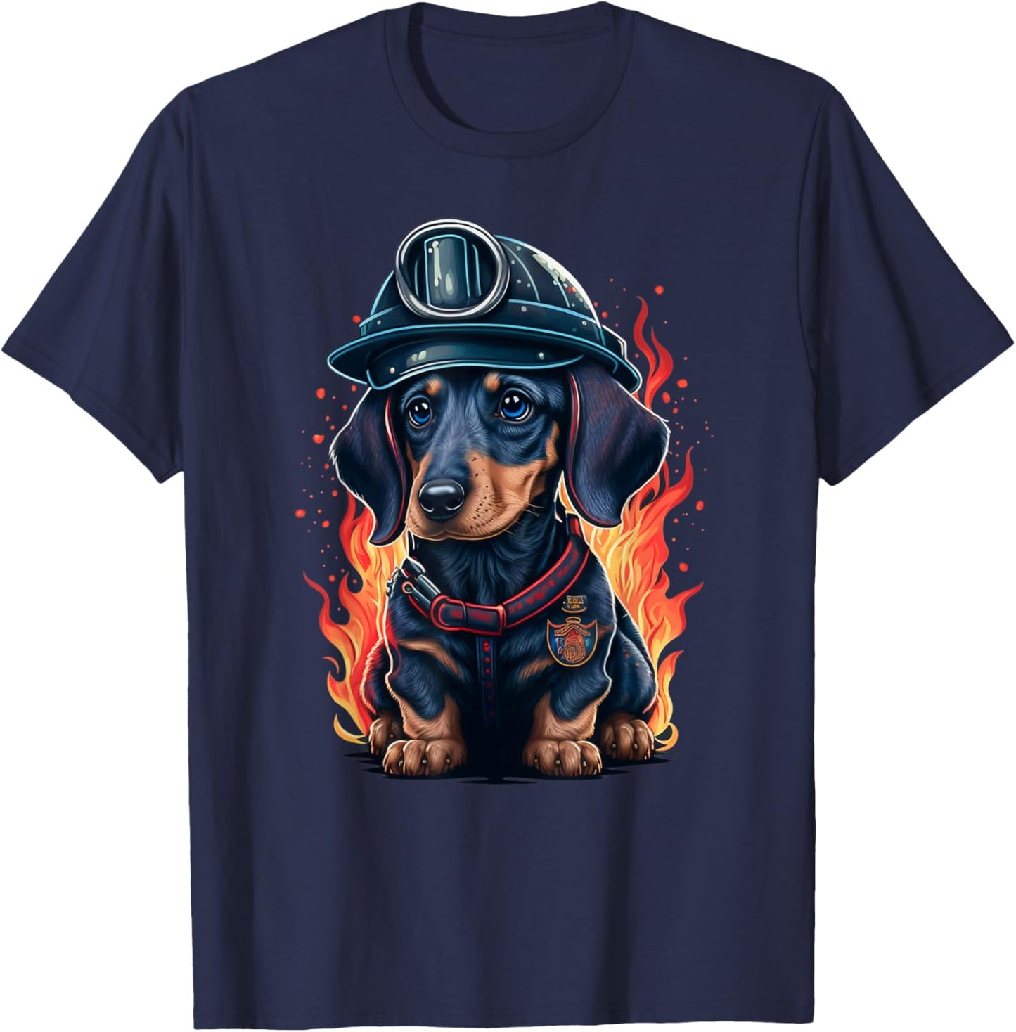 Dachshund Fireman on Firefighter Dachshund T-Shirt - T-Shirt | Navy