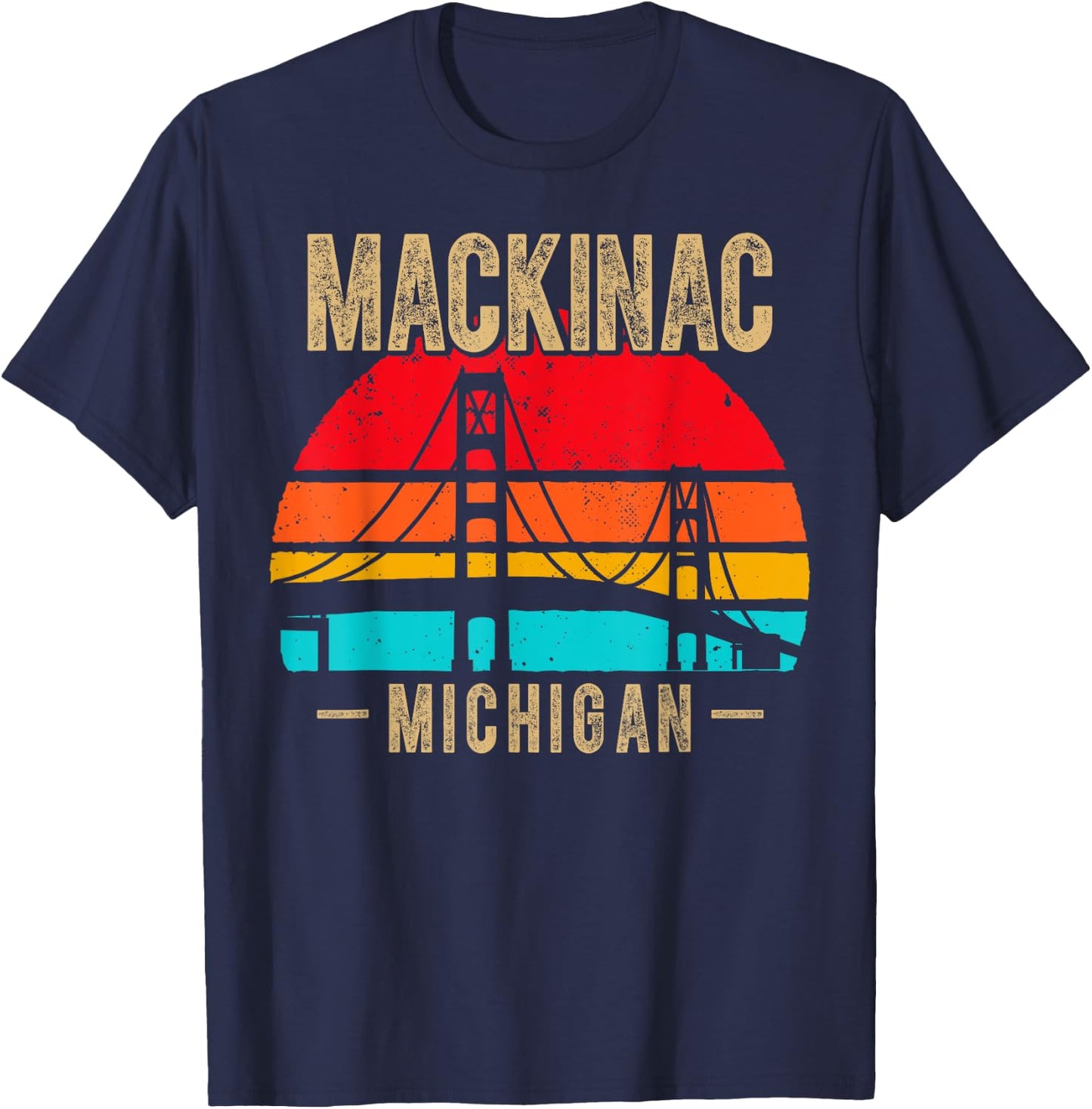Mackinac Bridge Mackinaw Retro Vintage Michigan Souvenir T-Shirt - T-Shirt | Navy