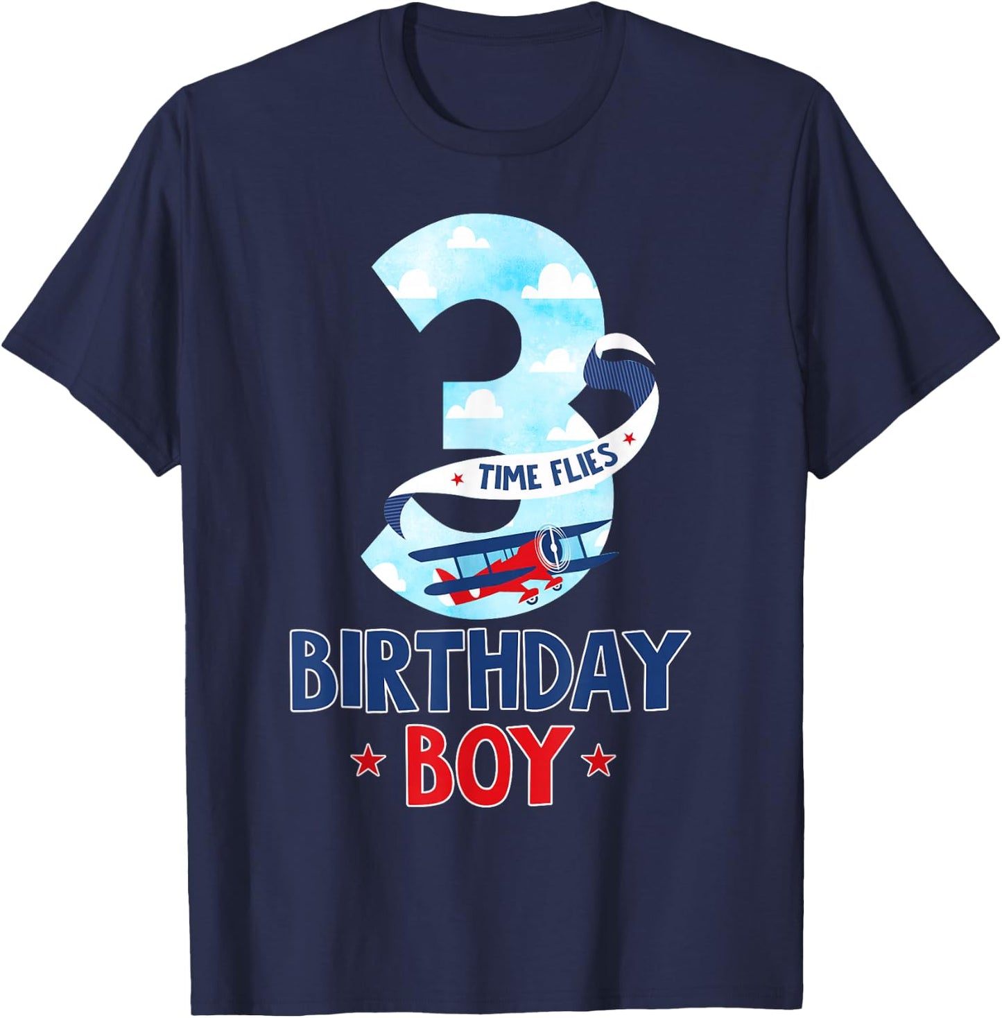 3 Year Old Birthday Outfit Boy Airplane Pilot 3rd Bday T-Shirt - T-Shirt | Navy