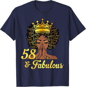 58 And Fabulous Happy 58th Birthday African American Women T-Shirt - T-Shirt | Navy