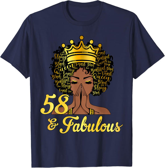 58 And Fabulous Happy 58th Birthday African American Women T-Shirt - T-Shirt | Navy