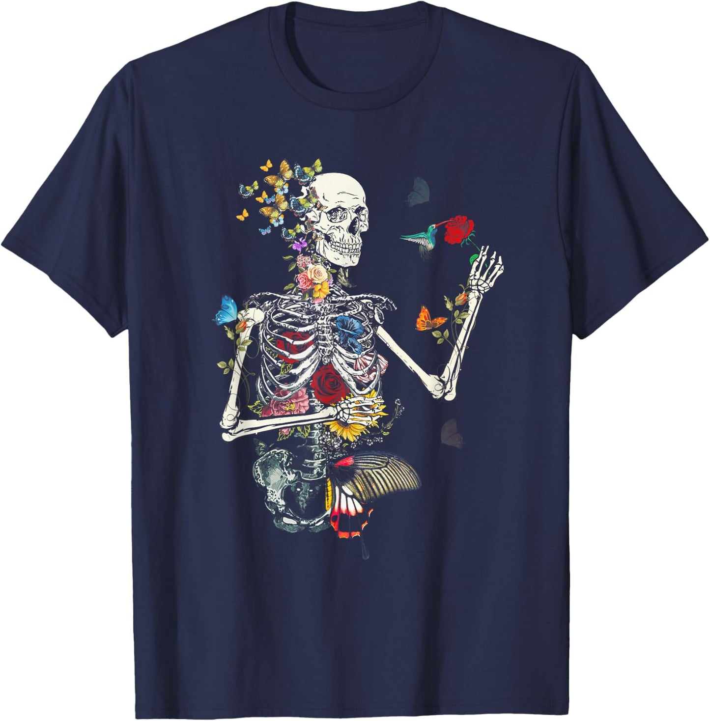 Cool Skeleton Plant Nature Flower Halloween T-Shirt - T-Shirt | Navy