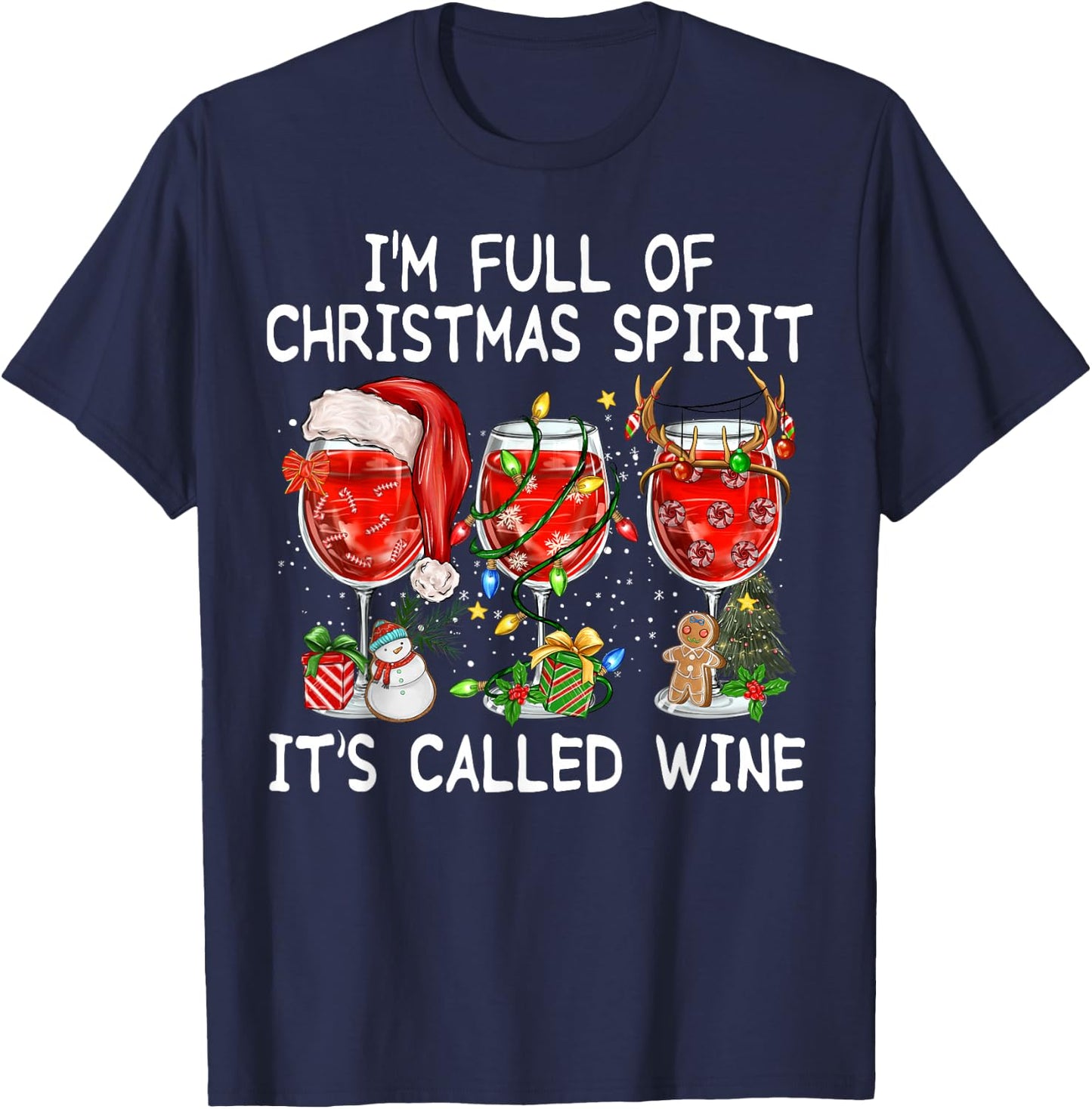 Red Wine Glass Drinking Christmas Spirits Family Pajama T-Shirt - T-Shirt | Navy