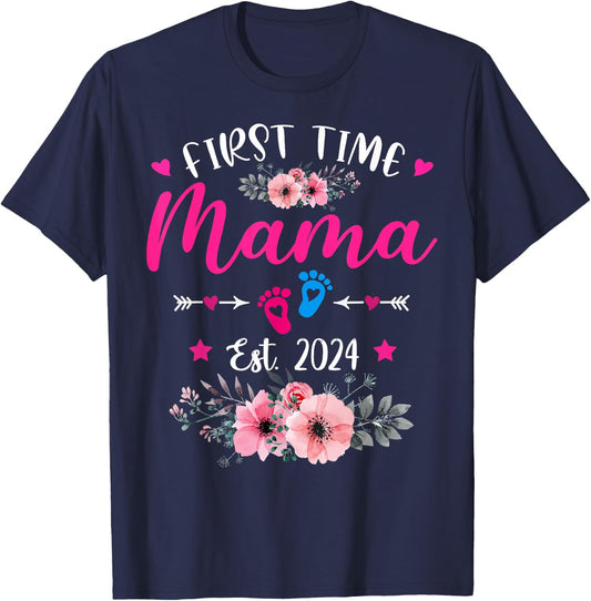First Time Mama 2024 Mother's Day Soon To Be Mom Pregnancy T-Shirt - T-Shirt | Navy