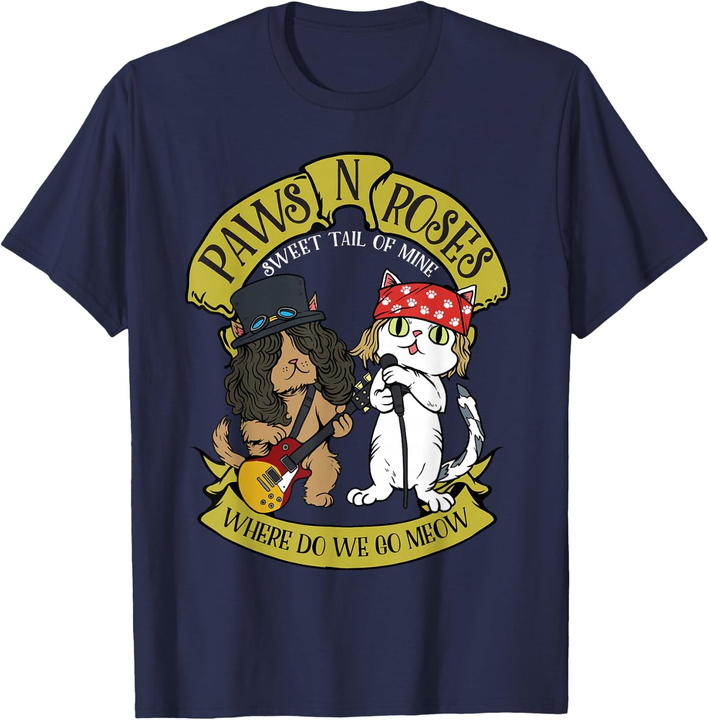 Funny Cat Paws Rock Music Gift Men Kids Women Funny Cat T-Shirt - T-Shirt | Navy